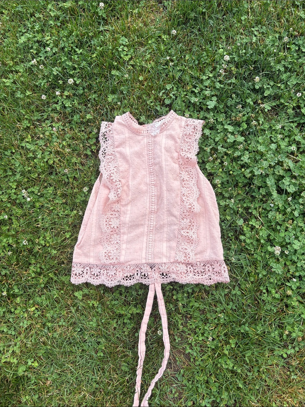 Blush Pink Lace Trim Sleeveless Top
